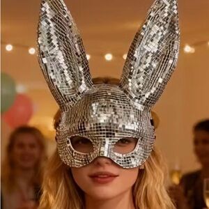 Cosplay Bunny Mask Masquerade Dom Bdsm Party Costume Silver Sparkle Sexy NEW NIP